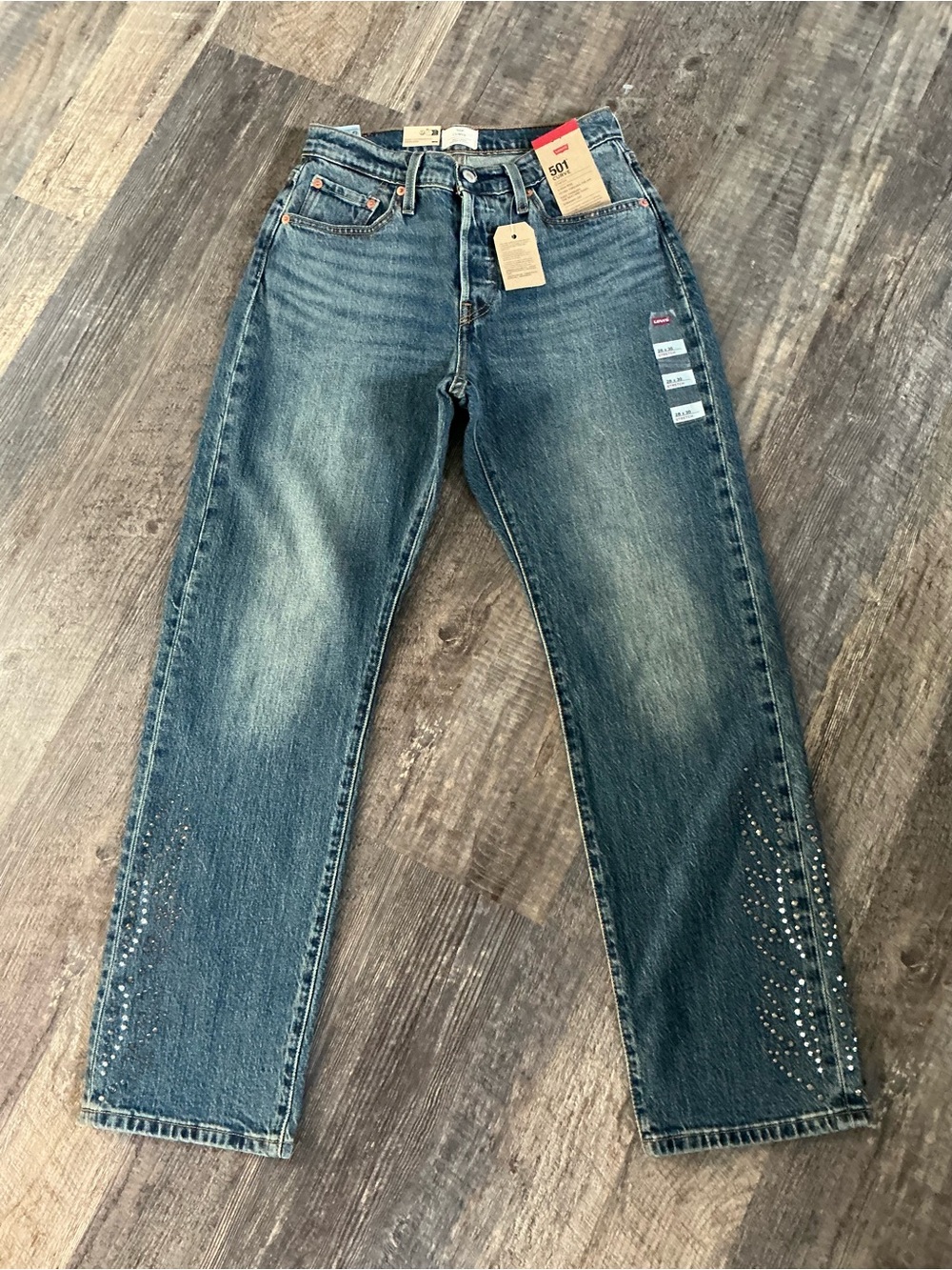 NWT Levi's 501 Curve Straight-Leg Jeans with Rhinestone Detail
